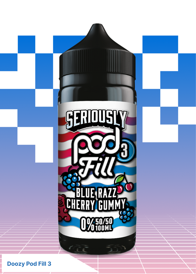 Doozy Pod Fill 3 - Blue Razz Cherry Gummy 100ML - VAPE LAB SOLUTIONS Hover Image
