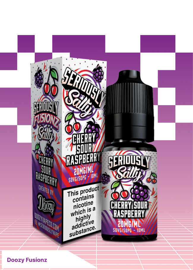 Doozy Seriously Fusionz Cherry Sour Raspberry nic salt is a punchy berry blend that balances sweet cherries with tangy raspberries for a fizzy, sour candy-style vape. Each puff layers juicy cherry notes with a sharp raspberry twist, creating a mouth-watering sweet-and-sour flavour that’s perfect if you like bold fruit vapes with a candy edge. 

This 10ml nicotine salt e-liquid is available in multiple strengths and uses a 50/50 VG/PG mix, delivering a smooth throa Hover Image